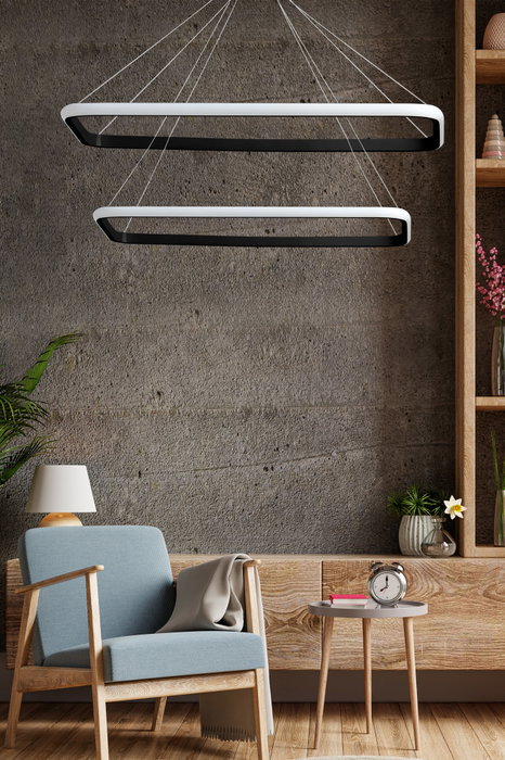 Opviq Lámpara de Araña Duple Rectangular Negra con Luz Amarilla